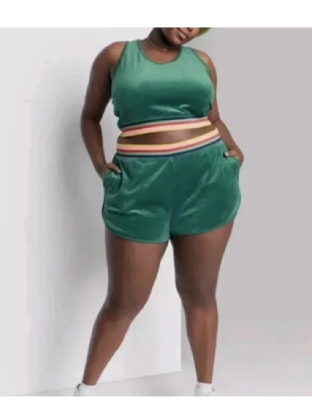 Wild and Fable 2X Velvet Two-Piece Crop Top & Shorts Set
